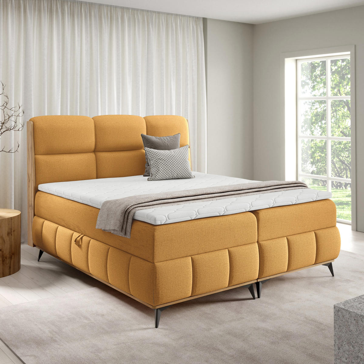 BOXBETT mit Stauraum und Topper 200x200 cm in Gelb - Gelb, Metall (200/200cm) - Home Collective