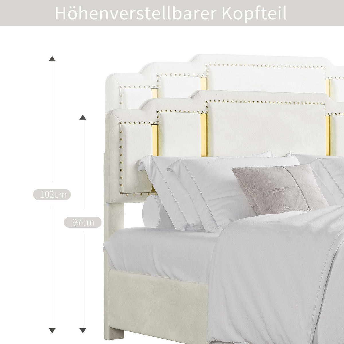 POLSTERBETT 160/200 cm mit LED-Beleuchtung und hydraulischem Bettkasten, Beige - Beige, Textil (160/200cm) - Redom