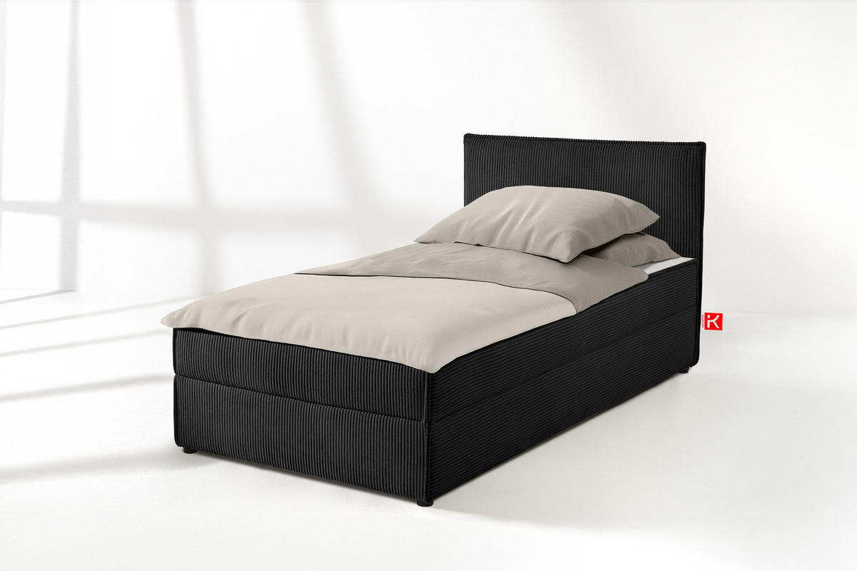 BOXSPRINGBETT ROTI Einzelbett, schwarz - Schwarz, Holz/Holzwerkstoff (100/200cm) - KONSIMO®