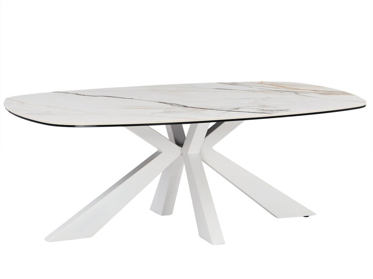 COUCHTISCH - Sicherheitsglas, Keramik & Metall - Marmor-Optik Weiß - DERIYA - Weiß, Glas (109.5/69.5/40cm) - Vente-Unique