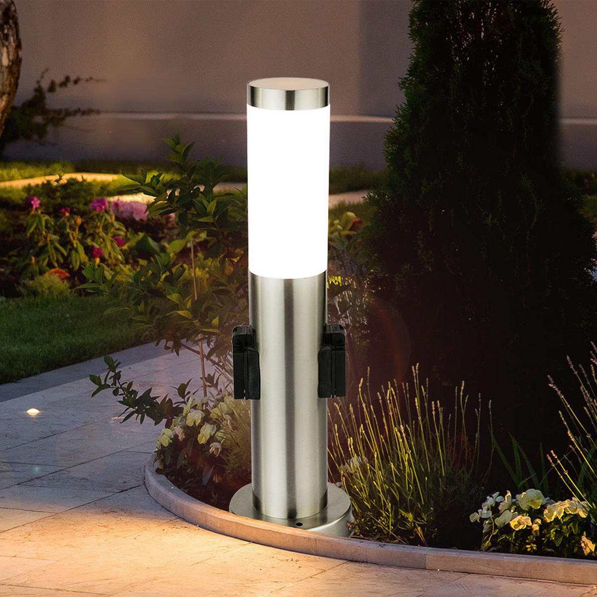 LED STEHLEUCHTE Silber Moderne Außenleuchte 2er Set - Silberfarben, Metall (8/8/45cm) - Globo Lighting