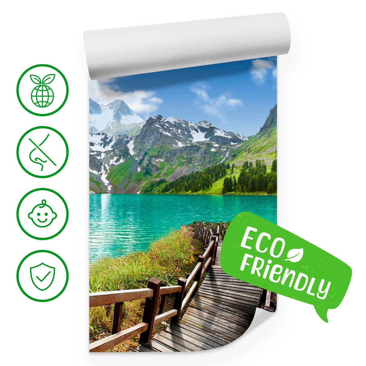 FOTOTAPETA Pre Obývaciu Izbu Drevené Mólo Horské Jazero Rastliny Pokoj 500 x 350 cm - hnedá/modrá, papier (500/350cm) - Muralo