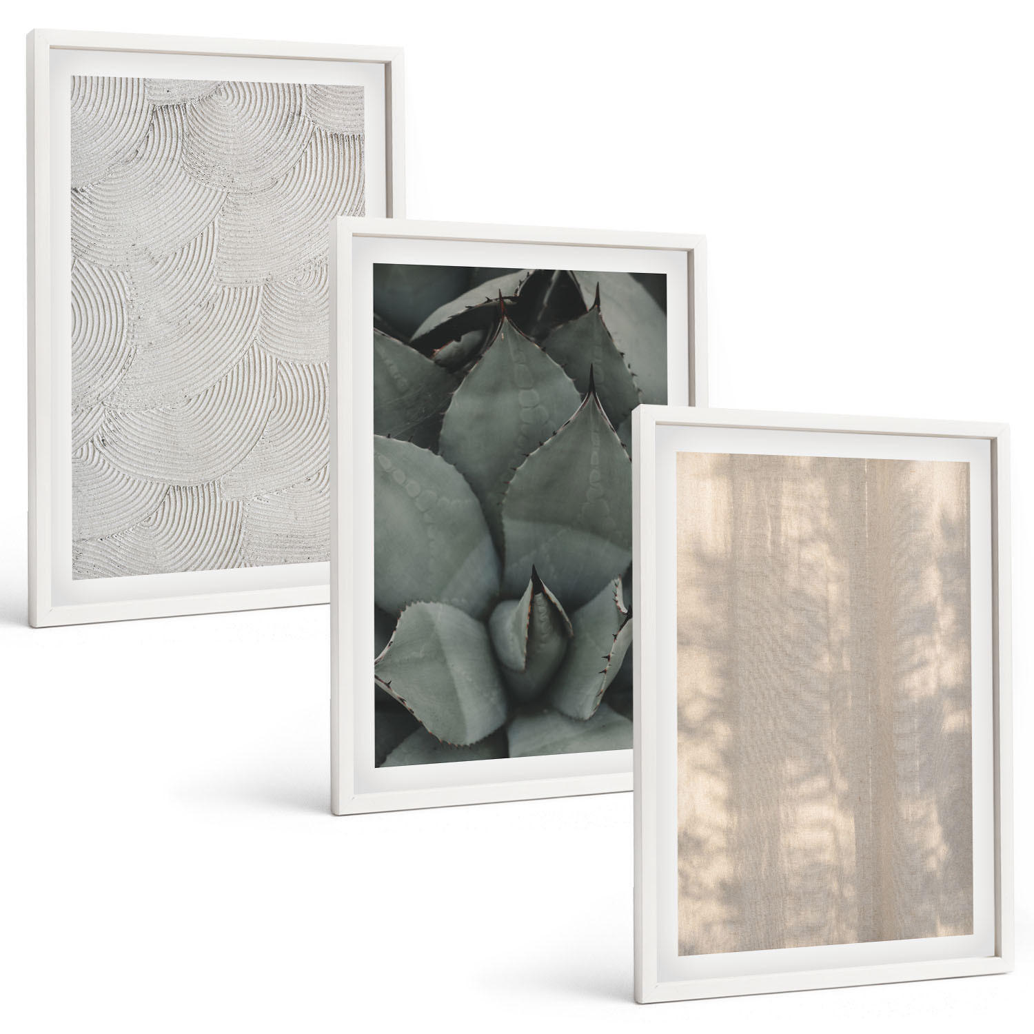 BILDER SET 3er Set - 40x60 cm Weißer Rahmen - Sommerliche tropische Texturen - Weiß, Kunststoff (40/60cm) - TULUP