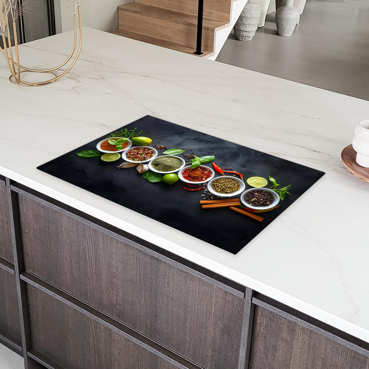 HERDABDECKPLATTE Kräuter - Gewürze - Konkrete Optik - Stilleben Induktionsschutz 81.6x52.7 cm - Multicolor, Kunststoff (81.6/52.7/0.2cm) - MuchoWow