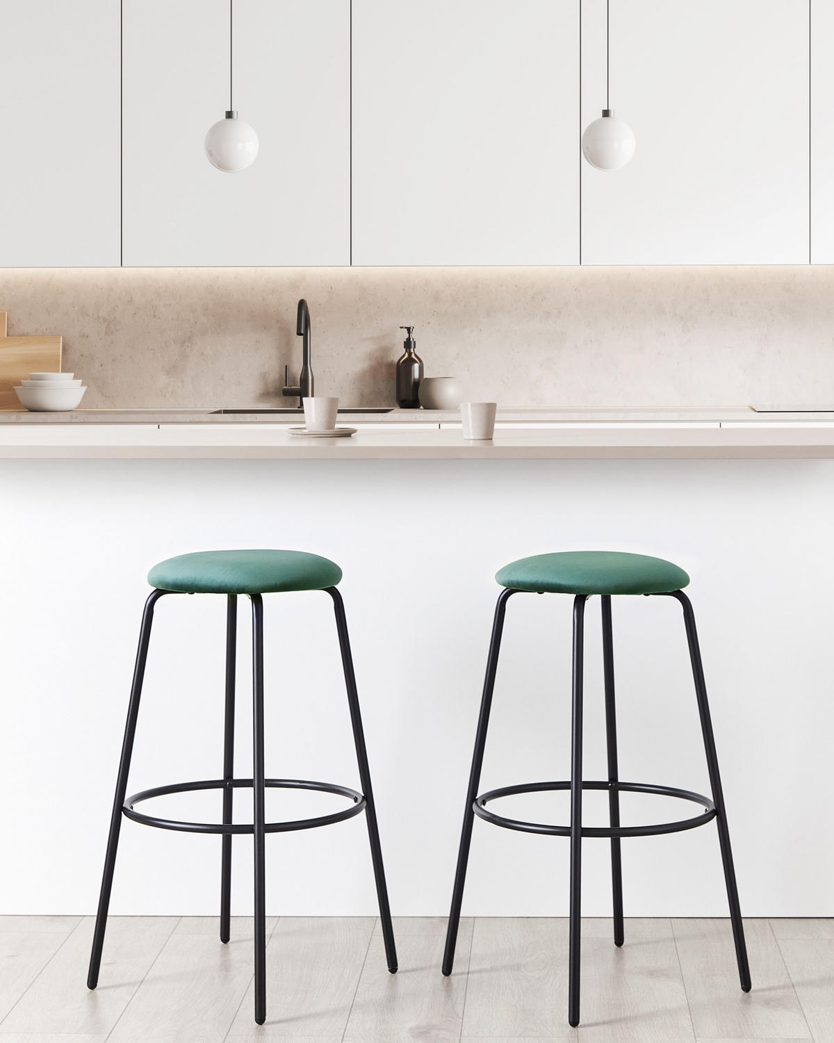 BARHOCKER 2er-Set Smaragdgrün Morton - Schwarz/Grün, Textil (43/75/43cm) - Beliani