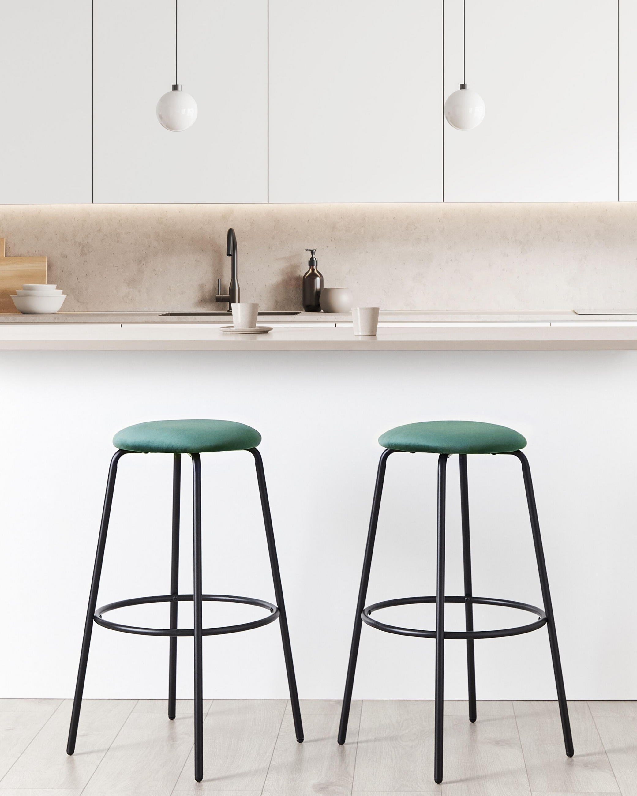 Thumbnail - Beliani Barhocker, Grün, Schwarz, Textil, 43x75x43 cm, Esszimmer, Barmöbel, Barhocker