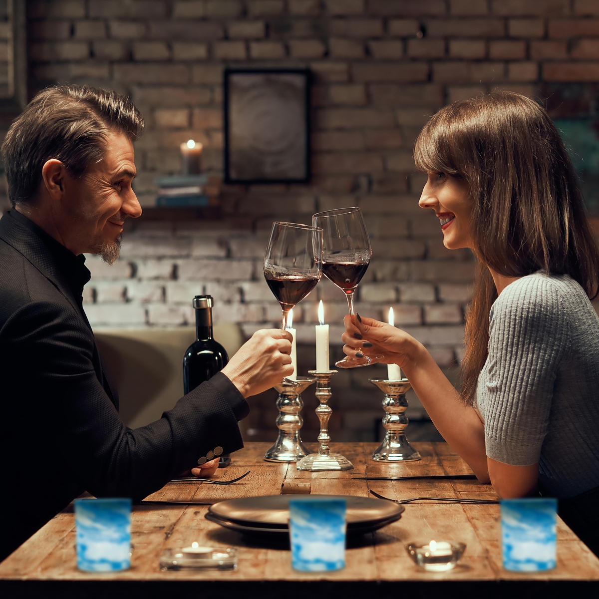 12xTEELICHTGLÄSER - Blau, Glas (8.5cm) - Relaxdays