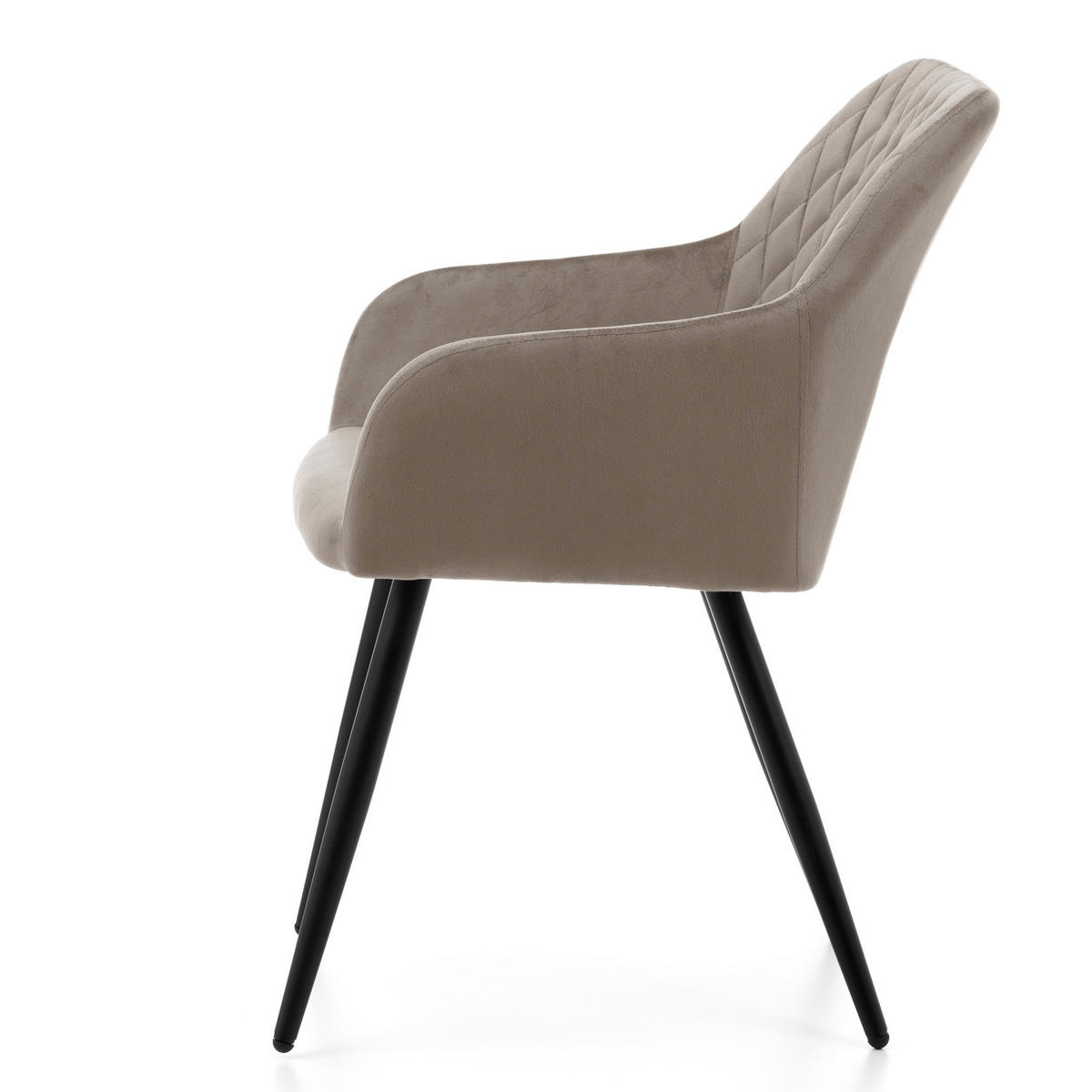 STUHL TODI gepolstert mit Steppung - dunkelbeige - Samt Velours - Beige/Schwarz, Textil/Metall (56/85/62cm) - NEW HOME
