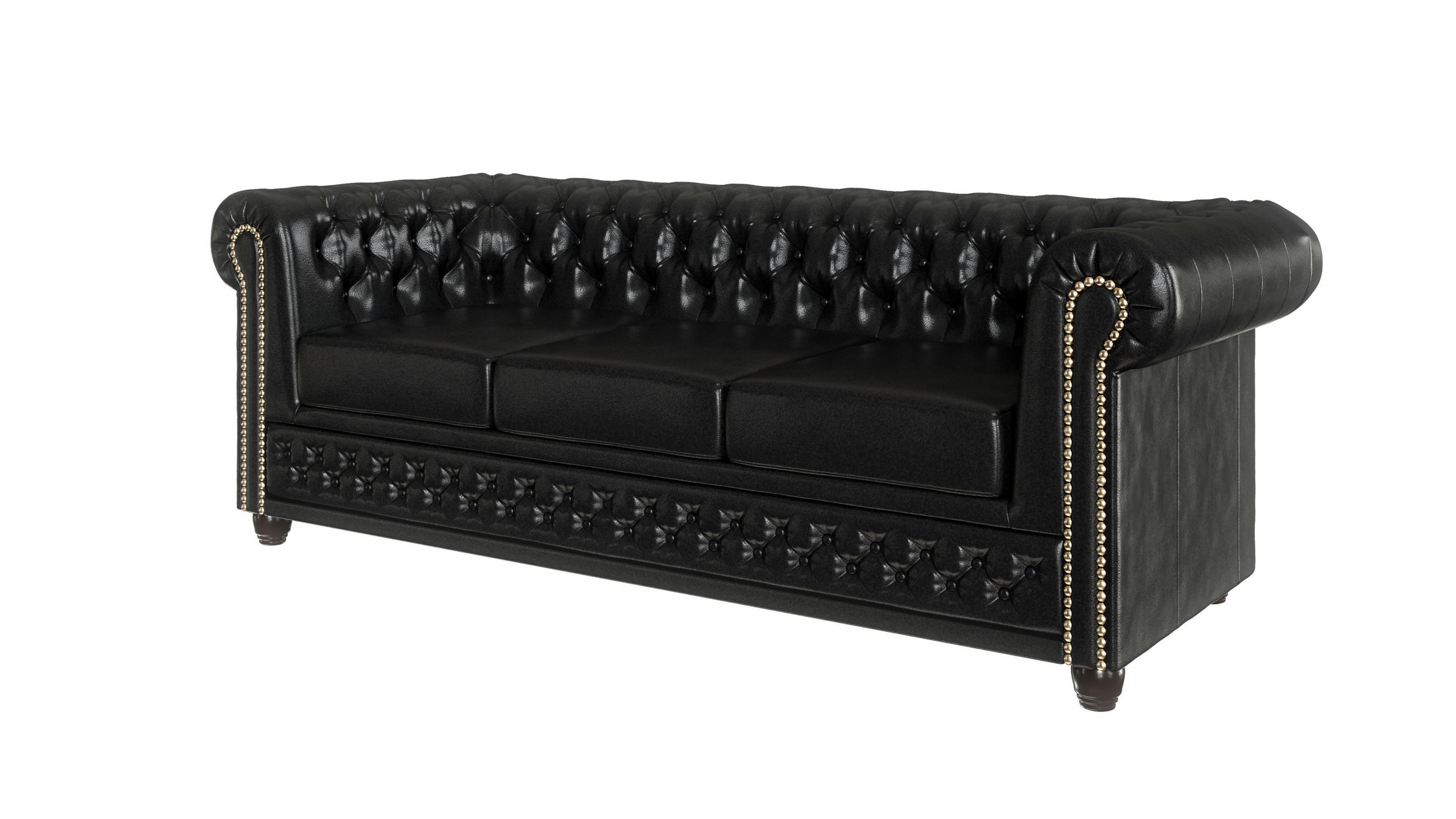 CHESTERFIELD-SOFA 3-sitzer mit Schlaffunktion Morin Schwarz vegan Leder - Schwarz/Braun, Holz/Textil (203/72/86cm) - S-Style Möbel