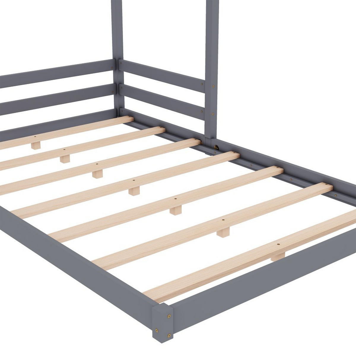 HAUSEBETT 140 x 200 cm in Grau，Minimalistischer Stil - Grau, Holz (140/200cm) - KOMHTOM