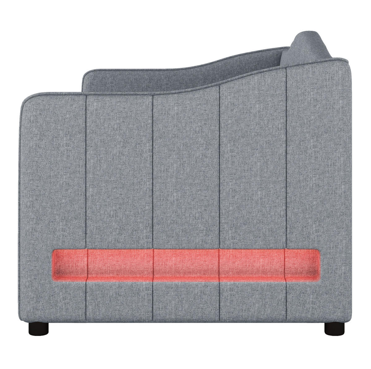 POLSTERBETT 90/200 cm Grau aus Leinen mit ausziehbarem Rollbett - Grau, Textil (90/200cm) - OKMYHOME