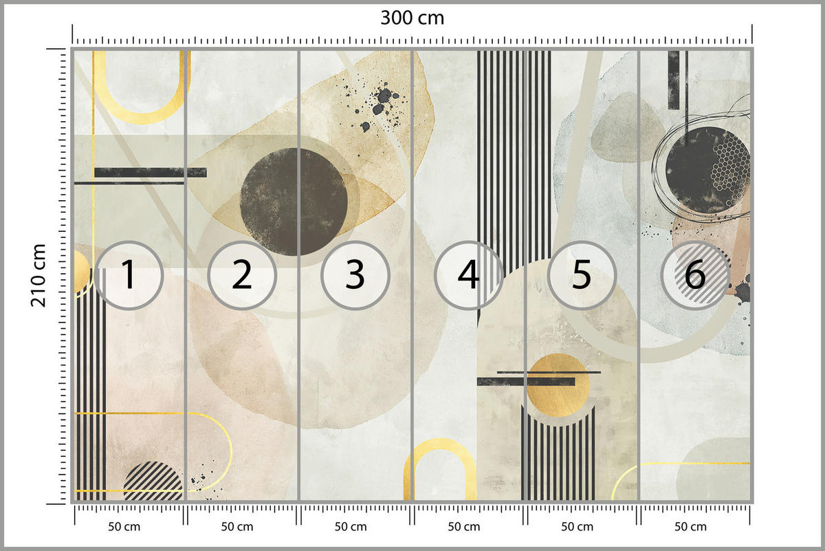 FOTOTAPETE für Wohnzimmer Geometrische Kreise Streifen Glamour 300x210 - Gelb/Beige, Papier (300/210cm) - Muralo