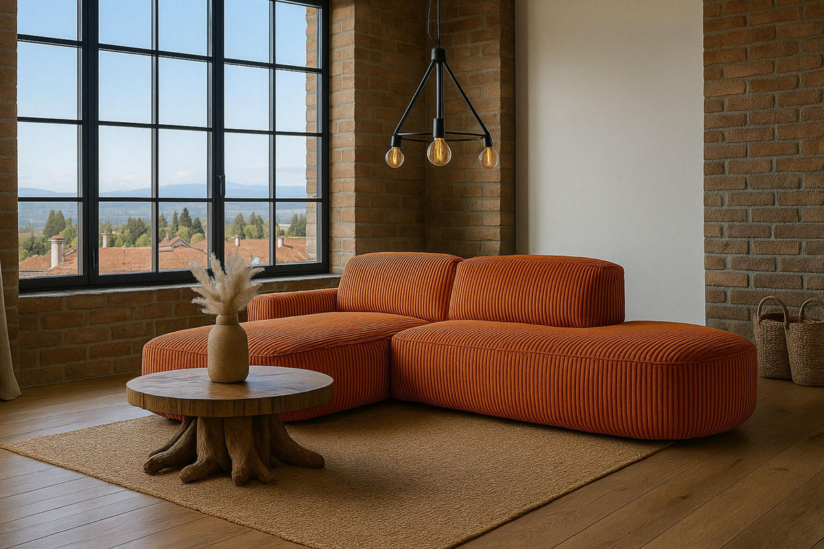 ECKSOFA Cursal Atelier, Stoff Poso, Kupfer, Links - Orange, Holz (284/166cm) - Kaiser Möbel