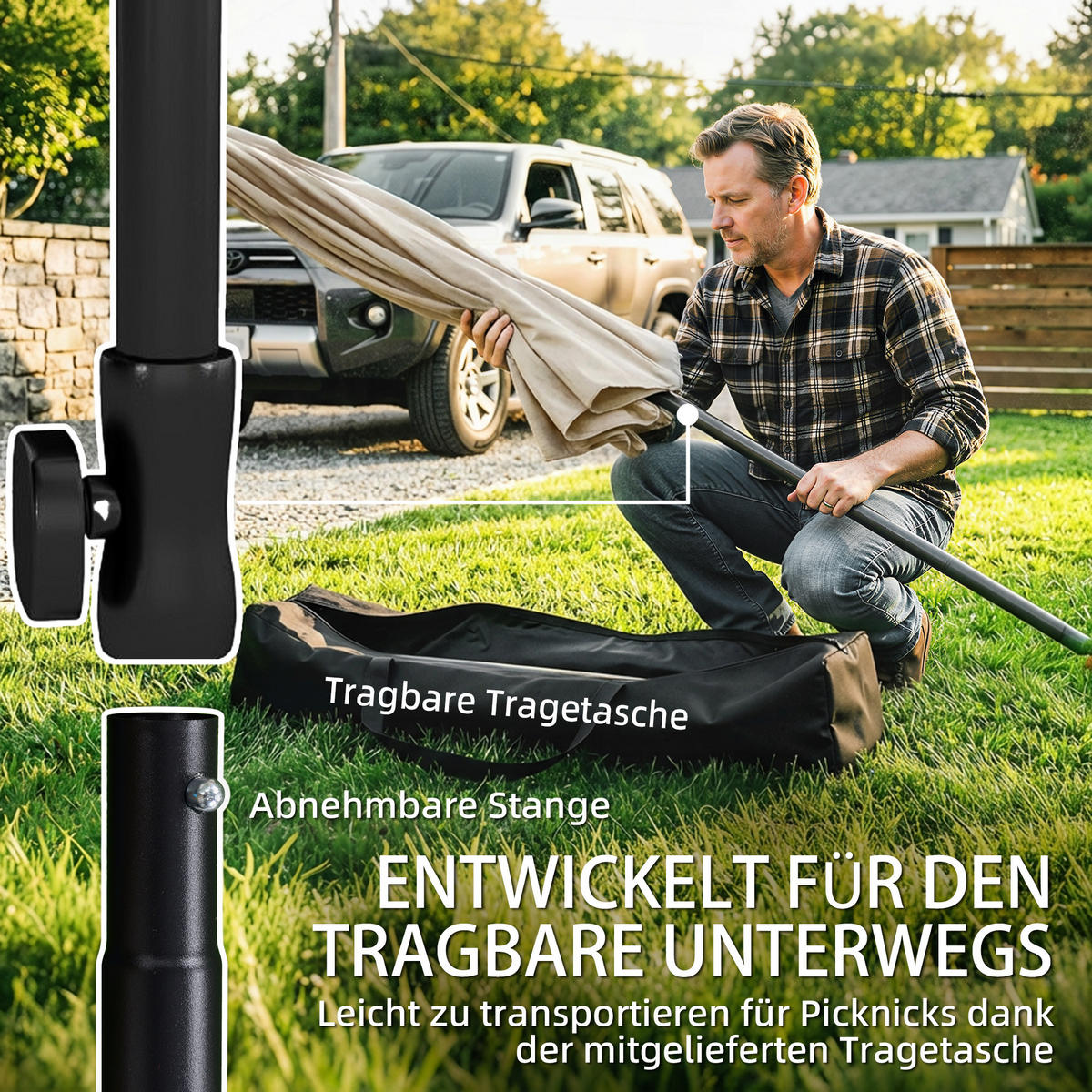 SONNENSCHIRM Metall Polyester Beige - Beige, Metall (122/183cm) - Outsunny