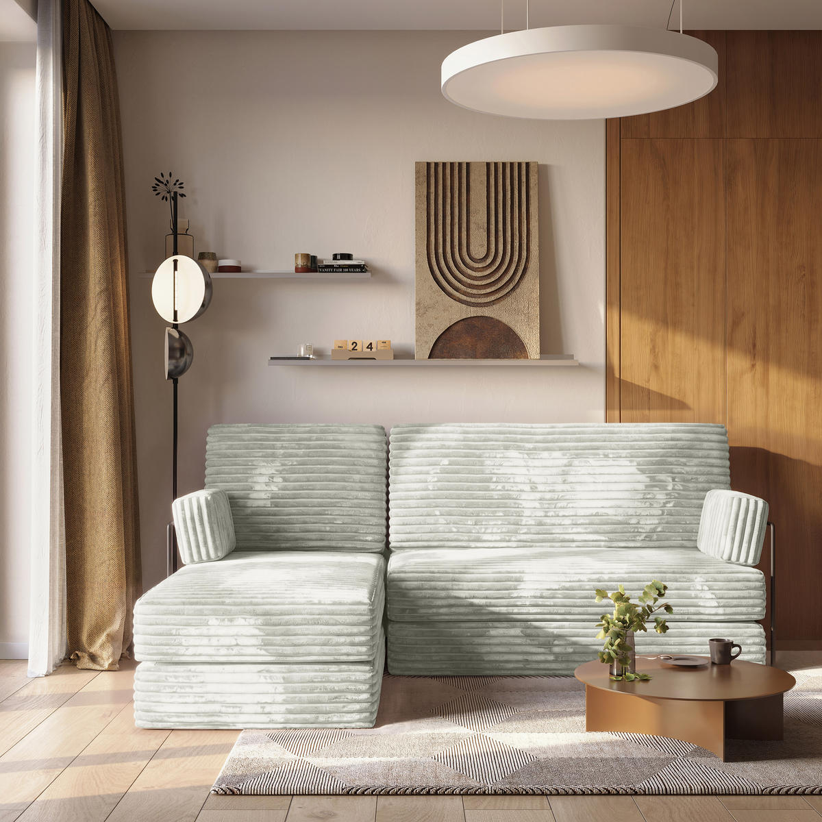 ROHOVÁ SEDAČKA NOTIA modulární Boneless pohovka s funkcí spaní, světle šedá TILIA 83 - světle šedá, textil (200/120cm) - MASSENO