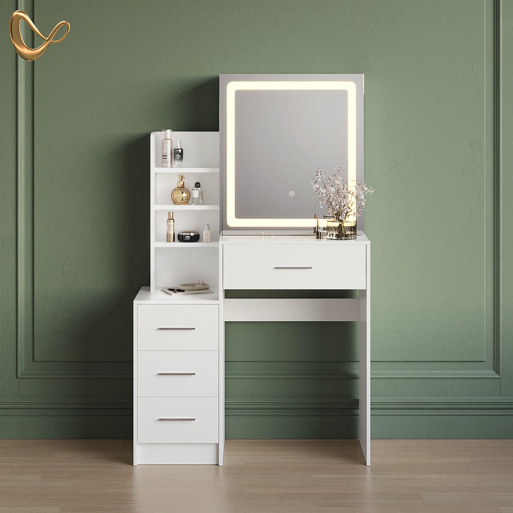SCHMINKTISCH Monza Weiß 80 cm mit LED-Spiegel - Weiß, Holzwerkstoff (80/131.6/36cm) - Livinity®