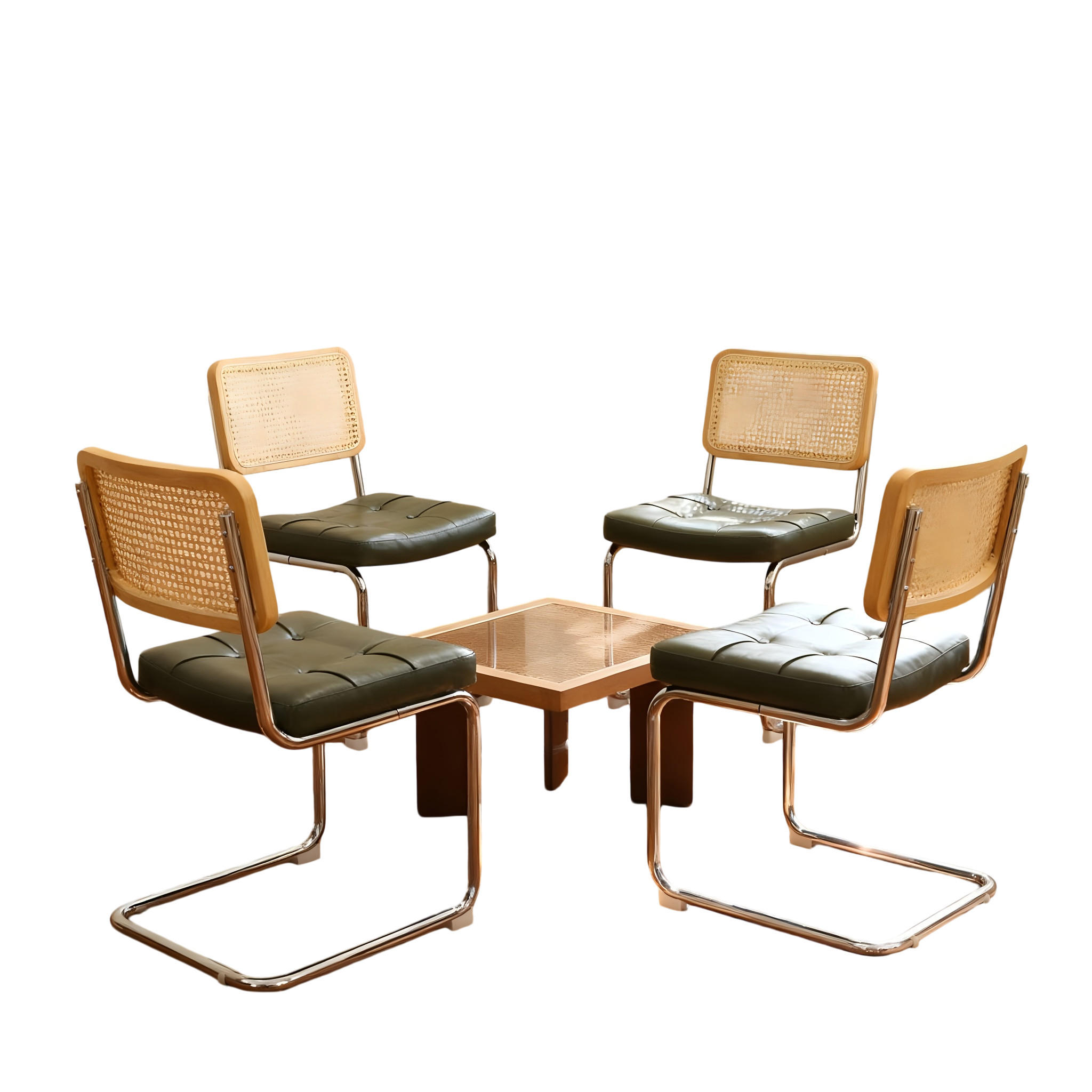 SCHWINGSTUHL DE-36912 4er-Set mit Kunstlederbezug und Rattan-Rückenlehne Grün - Grün, Metall (46.4/84.6/53cm) - ComfortXL