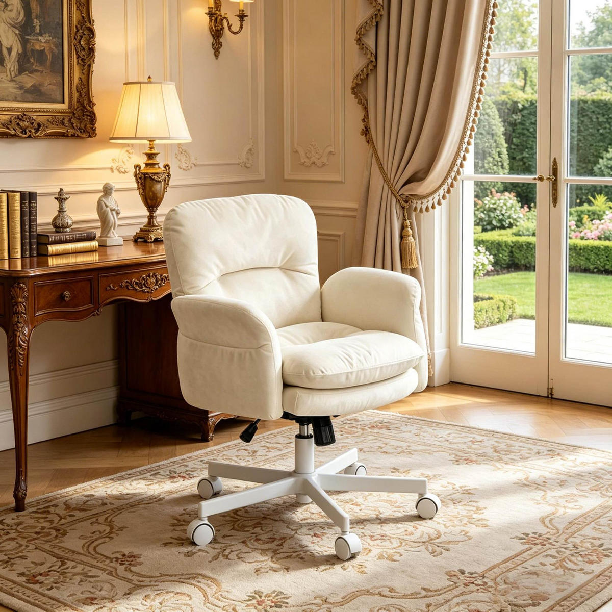 DREHSTUHL 71/68/84,5-92,5 cm beige aus Chenille mit 360°-Drehfunktion - Beige, Textil (68/92.5/71cm) - OKWISH