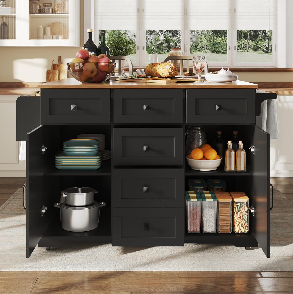 KÜCHENINSEL 147/93/44 cm Schwarz aus MDF und Metall mit Klappfunktion - Schwarz, Holzwerkstoff (44/93/147cm) - OKMYHOME