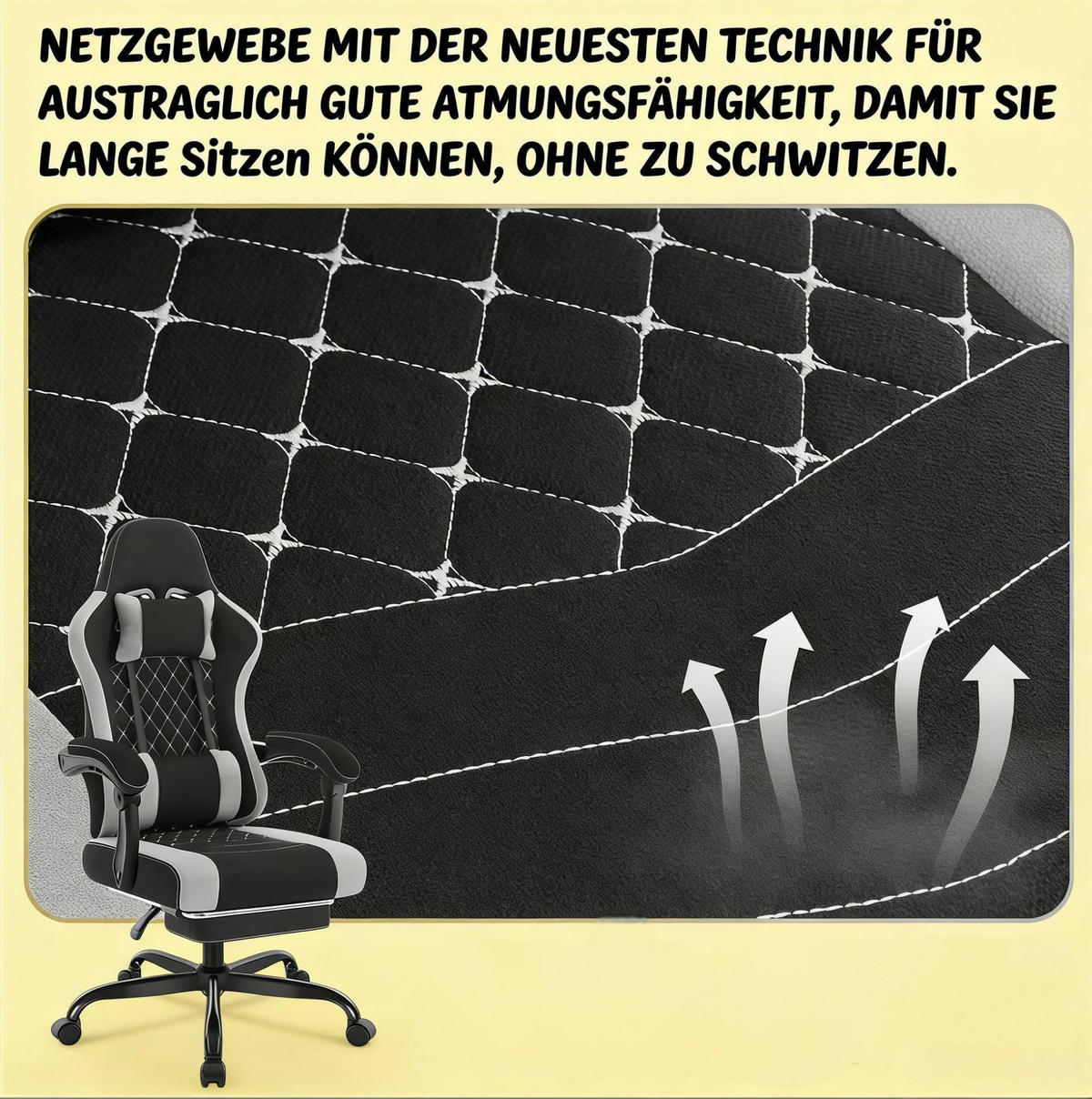 BÜROSTUHL in Schwarz-Grau 70x70x127 cm mit Massagefunktion, Fußstütze und verstellbarer Rückenlehne - Schwarz, Textil (70/127/70cm) - IVMEU
