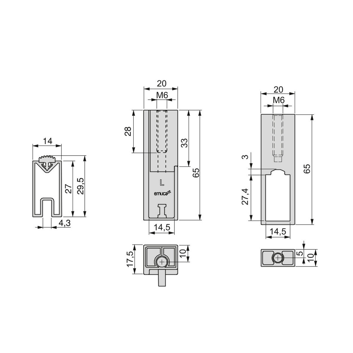 GARDEROBENSTANGEN Luxe, 1,15m mit Halterungen, Aluminium und Kunststoff, Steingrau lackiert 2er-set - Grau, Metall (115cm) - EMUCA