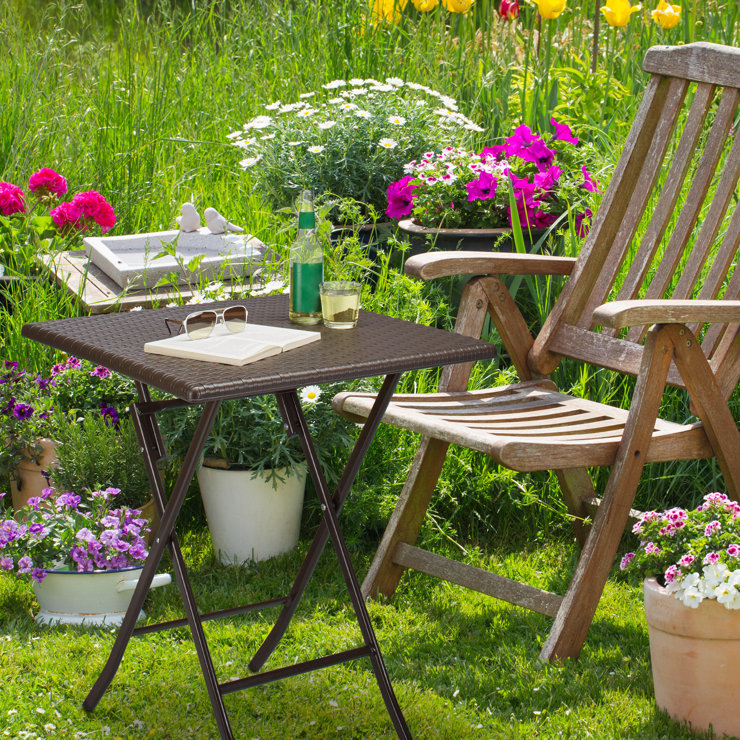GARTENTISCH - Dunkelbraun, Kunststoff/Metall (61.5/61.5/74cm) - Relaxdays