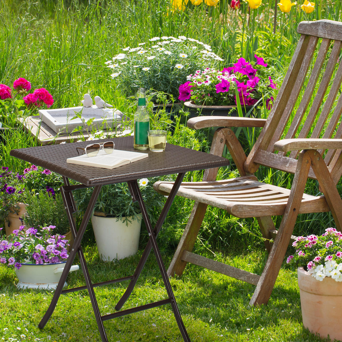 GARTENTISCH - Dunkelbraun, Kunststoff/Metall (61.5/61.5/74cm) - Relaxdays