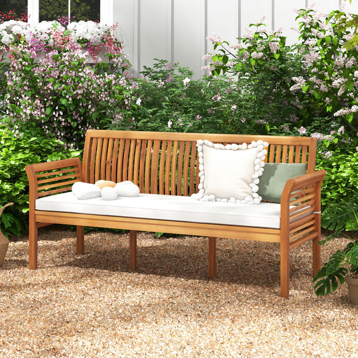 TERRASSENBANK Weiß - Weiß, Holz (59/77/159cm) - COSTWAY