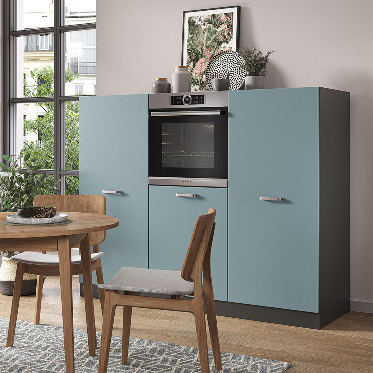 EINBAUKÜCHE R-Line Blau-Grau/Anthrazit 180 cm ohne AP - Anthrazit/Blaugrau, Holzwerkstoff (180/81.6/46cm) - Vicco