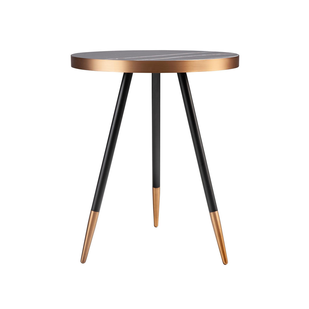 ECKTISCH Runder aus Porzellanmarmor und schwarzem Stahl Ø46/56 cm - Schwarz Hochglanz/Messingfarben, Stein/Metall (46/46/56cm) - ANGEL CERDA