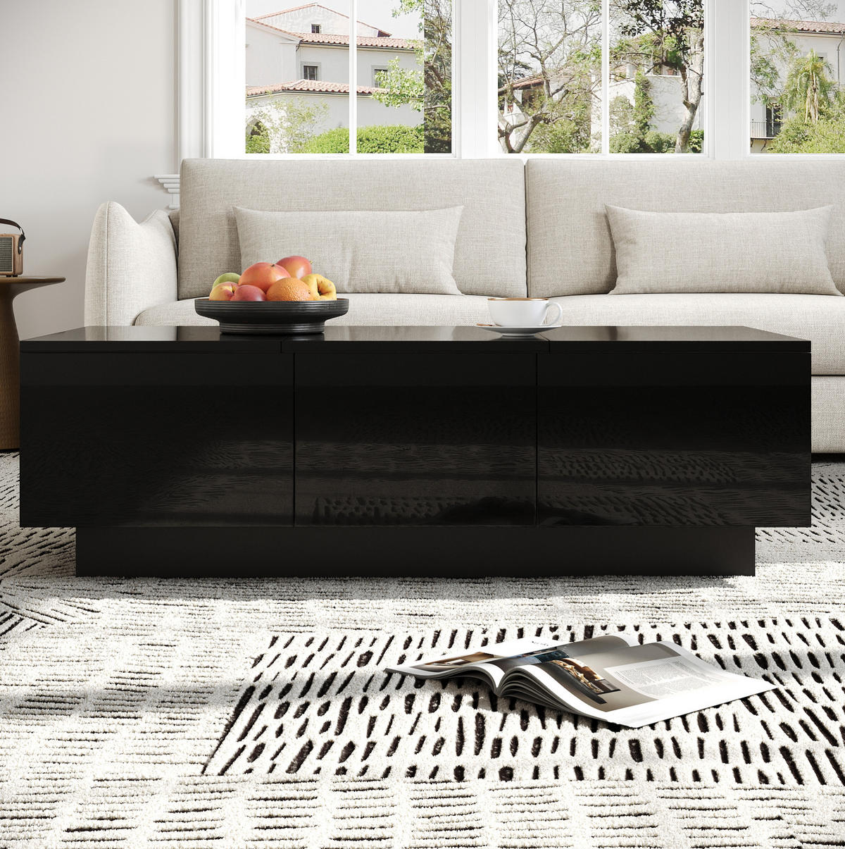 COUCHTISCH, mit Schiebefächern & 2 Schubladen, pflegeleicht, 100/50/31 cm, Schwarz Hochglanz - Schwarz, Holzwerkstoff (100/31/50cm) - Redom