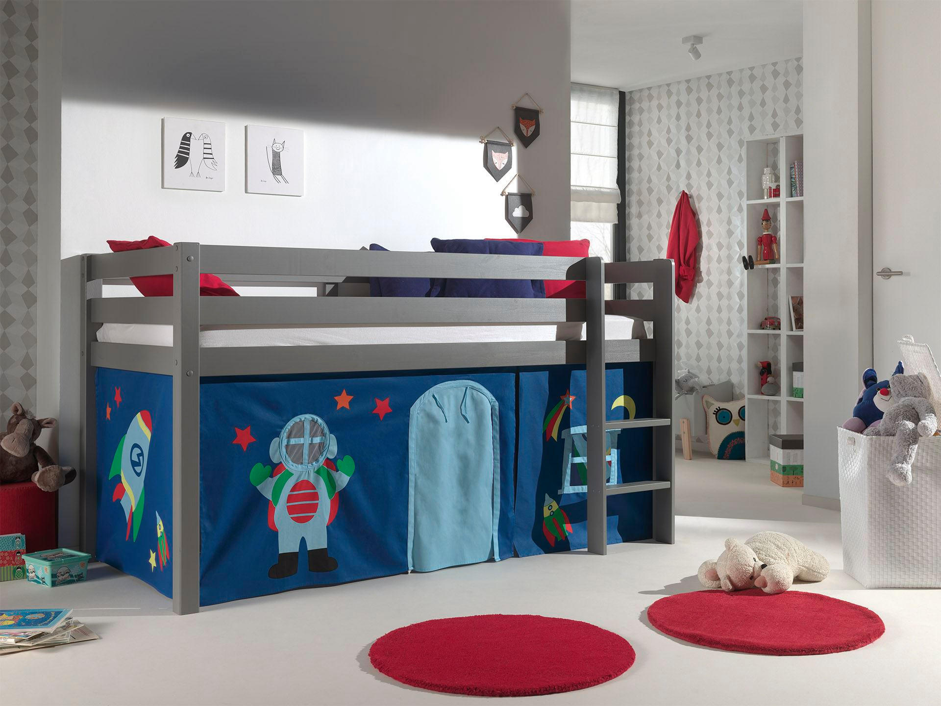 KINDERBETT Karolina 210x114x106 Massivholz Grau Textilset Astro 1 - Blau/Grau, Holz (90/200cm) - 58aufmkessel