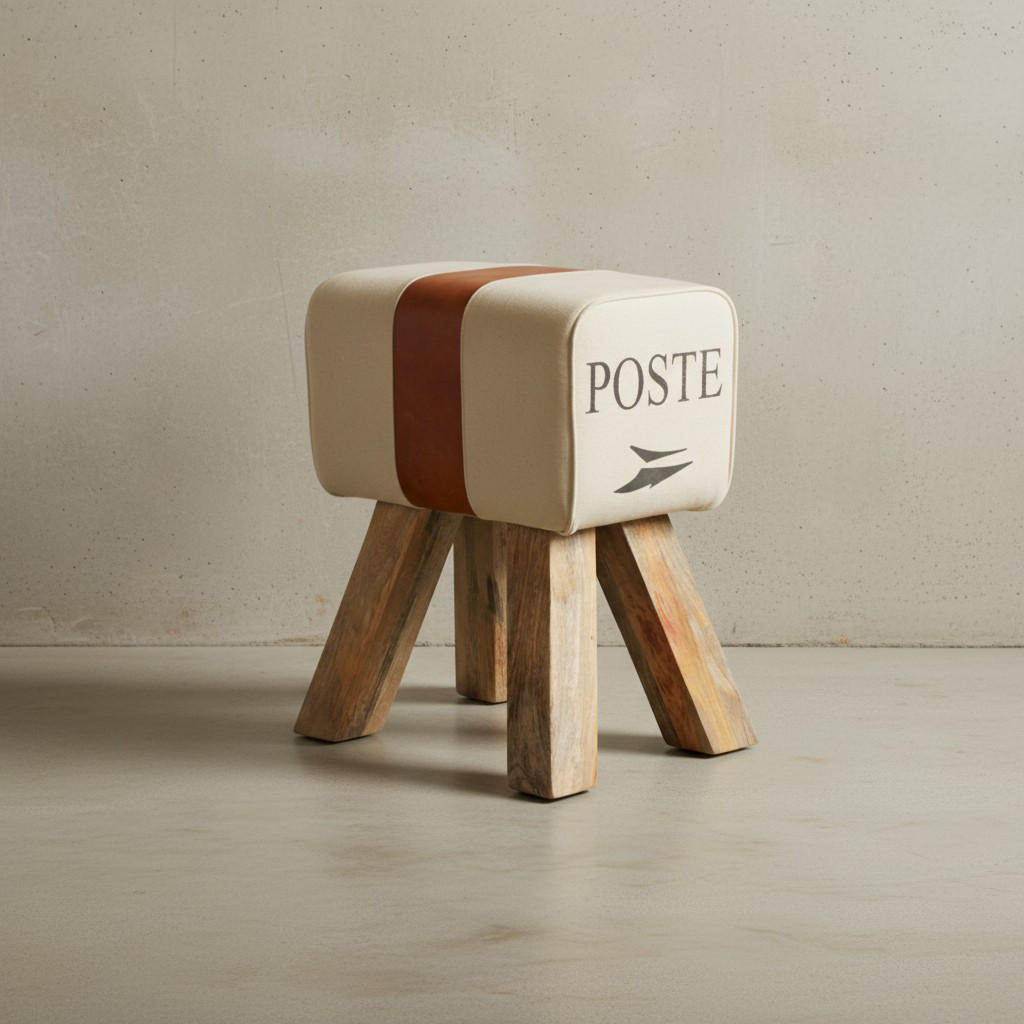 SITZHOCKER Retro Landhaus Holzbeine, Beige 40x30x47 cm - Beige/Braun, Mangoholz/Textil (40/47/30cm) - KADIMA DESIGN