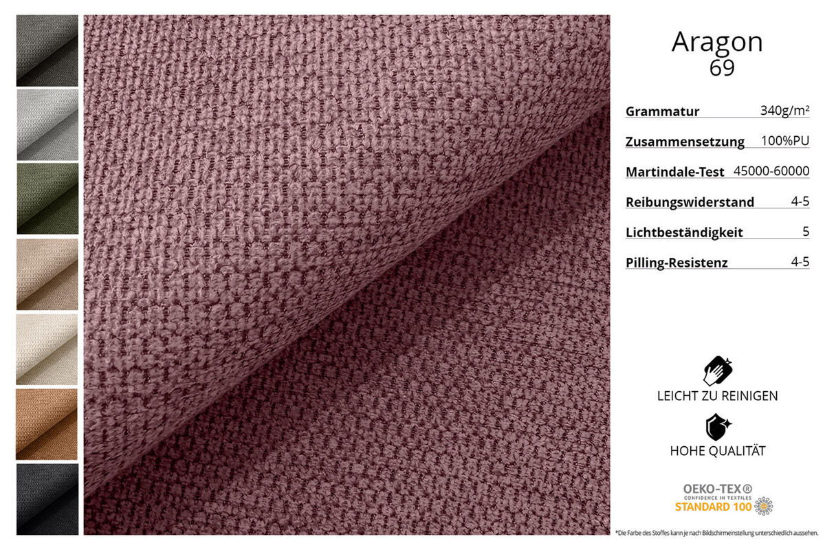 ECKSOFA mit Schlaffunktion und Bettkasten LIRA-L - 264x172x89 Altrosa - Altrosa, Holzwerkstoff/Textil (264/172cm) - ALTDECOR