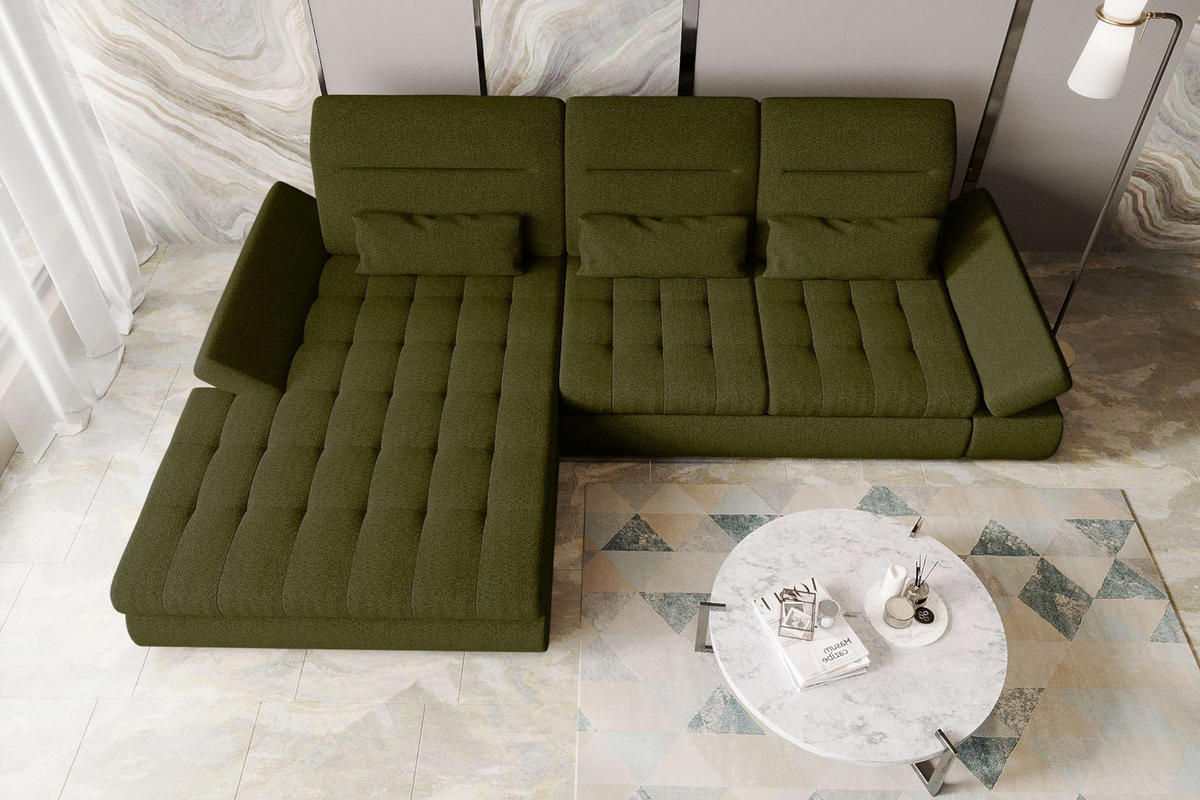 ECKSOFA Toscana Plus Strukturstoff inkl. Schlaffunktion - Grün, Textil (179/300cm) - 99rooms