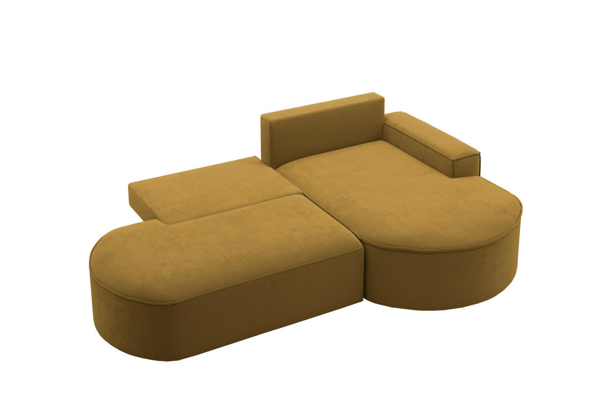 ECKSOFA mit Schlaffunktion und Bettkasten Modena Runden stoff Salvador Gelb Rechts - Gelb, Holz/Textil (278/179cm) - Kaiser Möbel