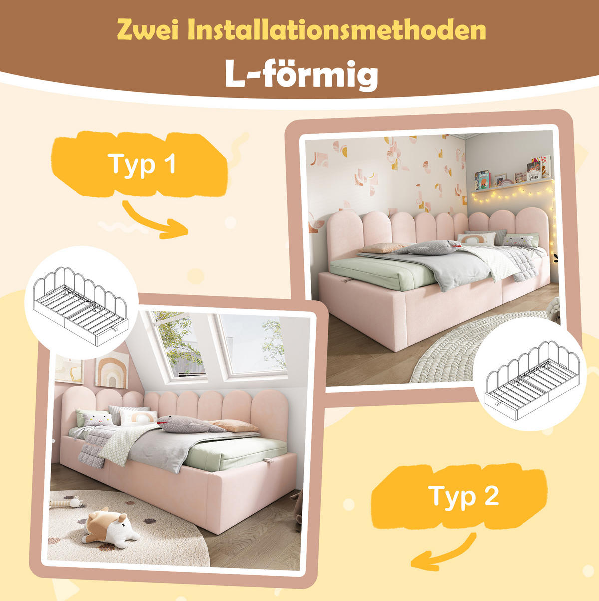 POLSTERBETT 90/190 cm Rosa aus Samt mit Bettkasten - Pink, Textil (90/190cm) - OKMYHOME