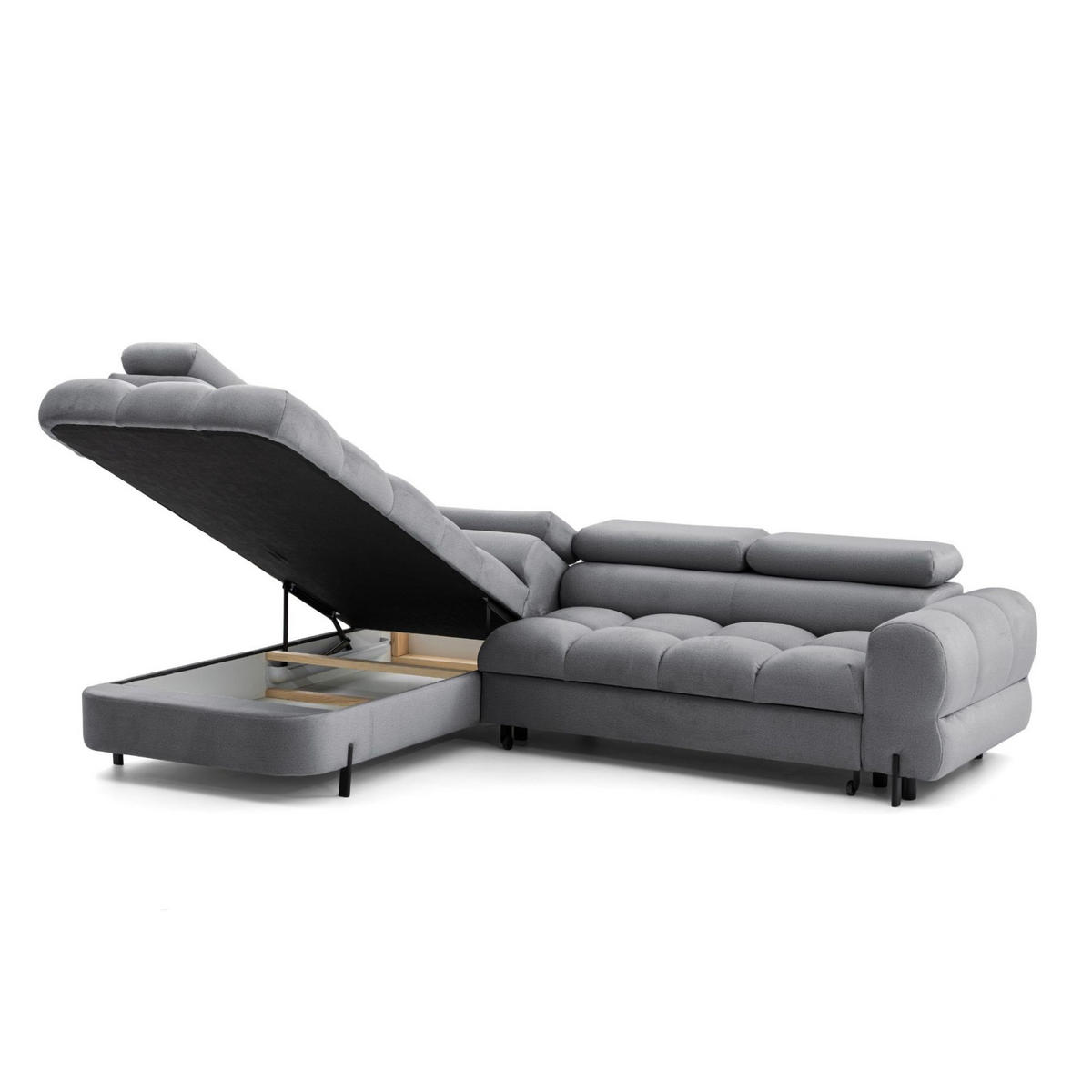 ECKSOFA BOWL L Links mit Schlaffunktion 125x195 Velours Dunkelgrau - Dunkelgrau/Schwarz, Holz/Textil (260/195cm) - Muffo