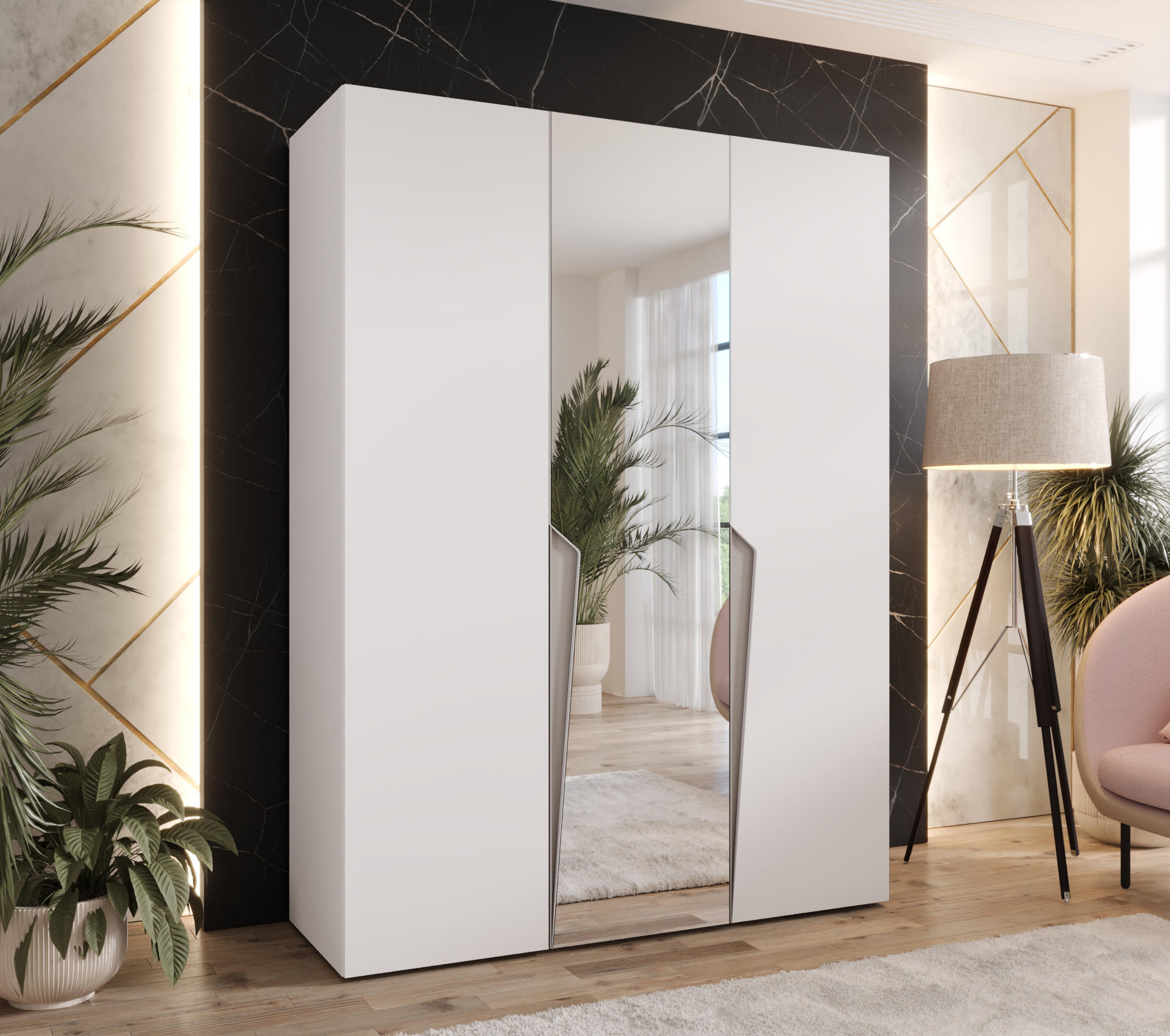 DREHTÜRENSCHRANK 202/150/52 3-türig - Beige/Weiß, Holz/Metall (150/202/52cm) - Abiks Möbel