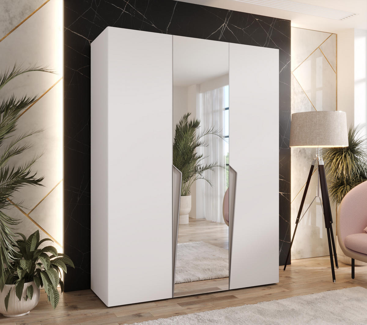 DREHTÜRENSCHRANK 202/150/52 3-türig - Beige/Weiß, Holz/Metall (150/202/52cm) - Abiks Möbel