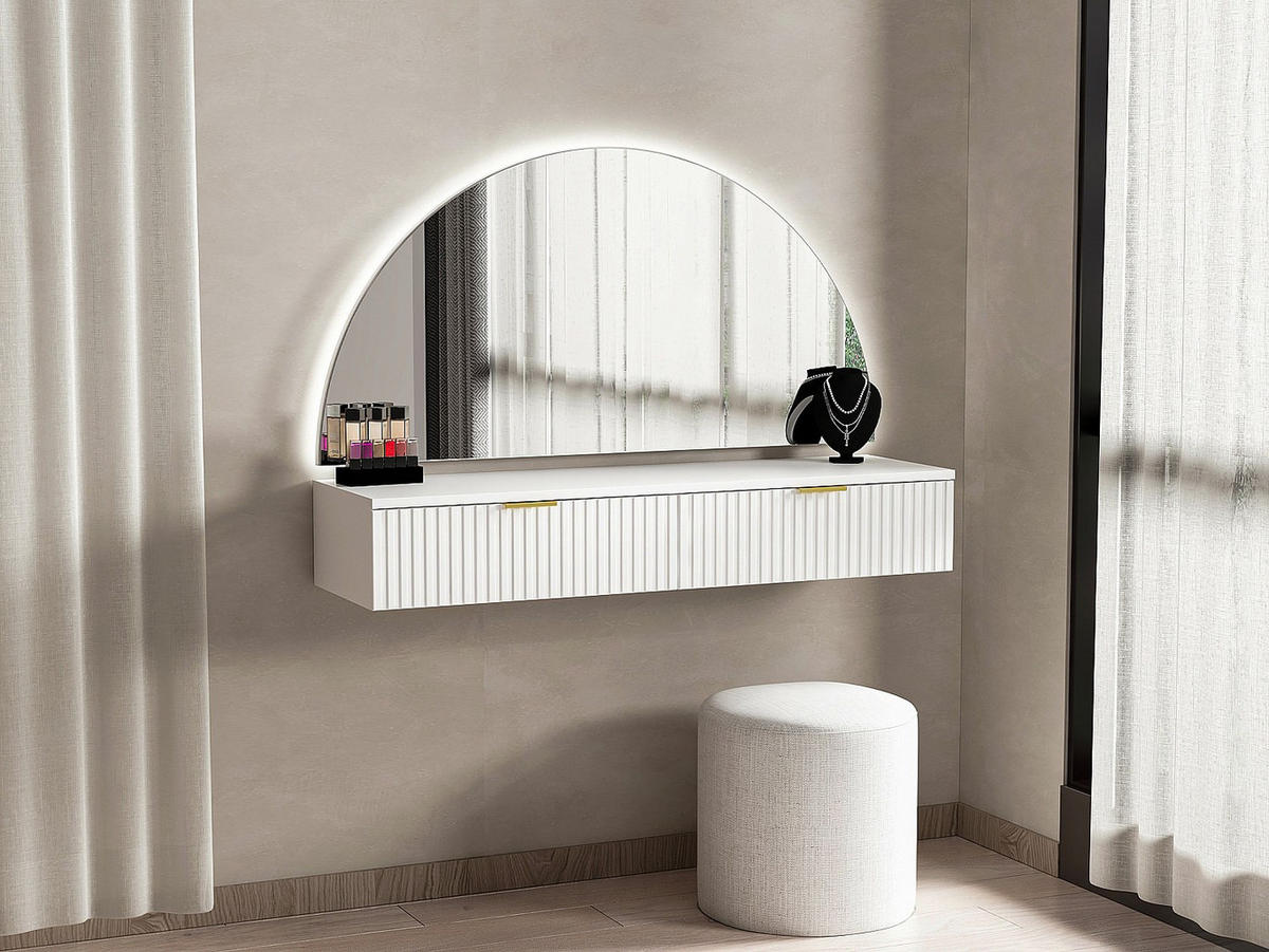 FRISIERTISCH hängend mit Spiegel & LED-Beleuchtung - 2 Schubladen - Weiß - FRALYN - Weiß, Holz (120/80/35cm) - Vente-Unique