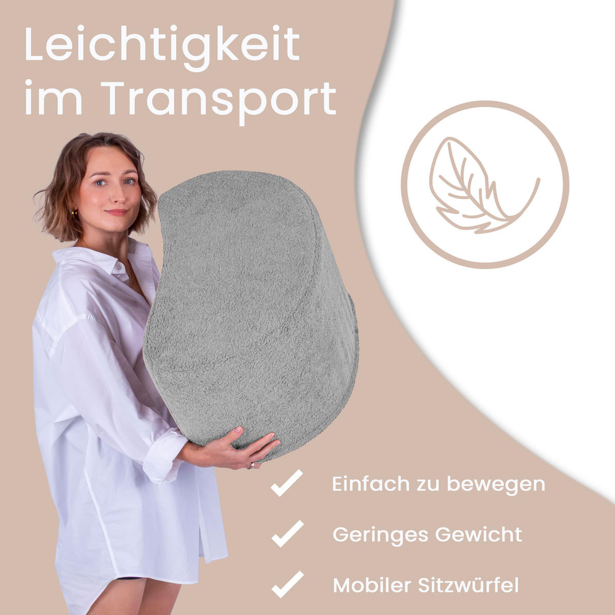 SITZSACK Halbmond 54/36/35 cm, weicher Bouclé 315 g/m², Hellgrau - Hellgrau, Textil (36/35/54cm) - Dreamroots