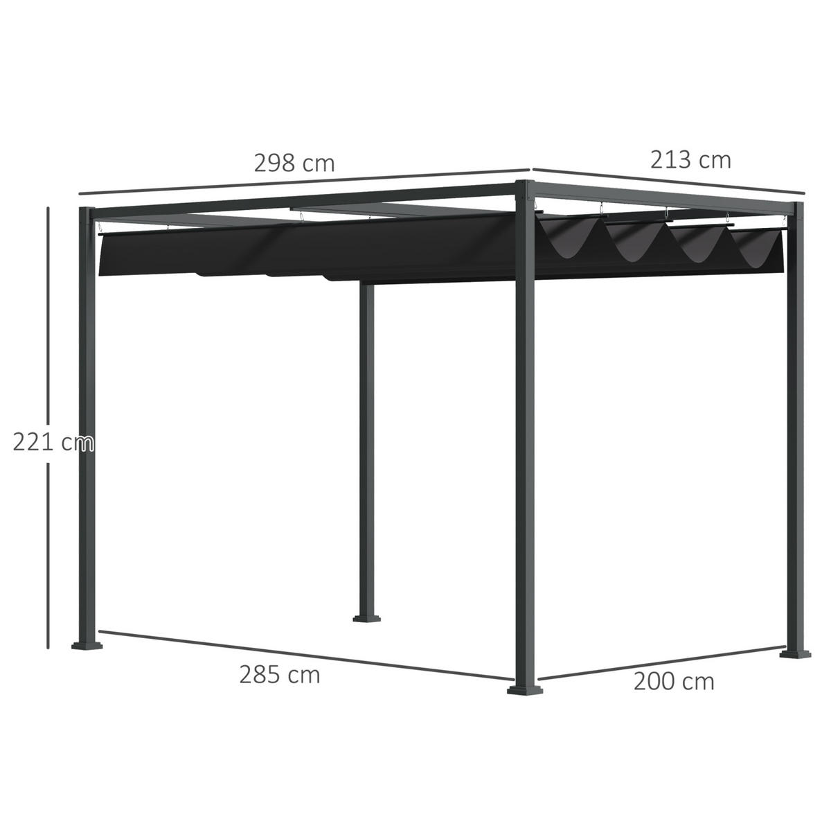 ZAHRADNÍ pergola 298/213/221 cm s posuvnou střechou a UV ochranou, Černá - černá, kov (298/221/213cm) - Redom