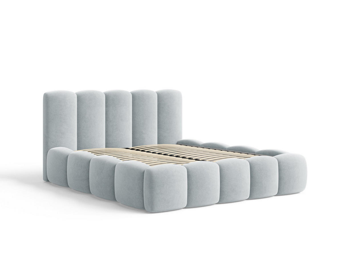 POLSTERBETT 18 - 140x200 cm – Riviera – Gepolstertes Bett mit Metall-Lattenrost - Blau, Holz (140/200cm) - ROYAL24_MARKT