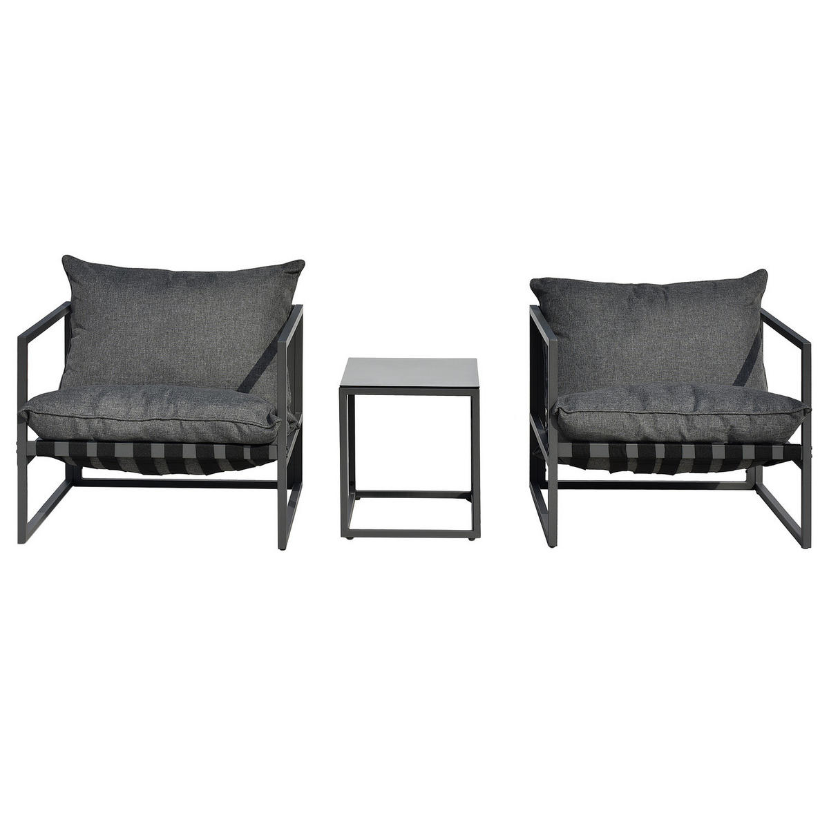 LOUNGEGRUPPE - 3-teilig - Stahl / Webstoff - Grau - Grau, Glas/Textil - home24