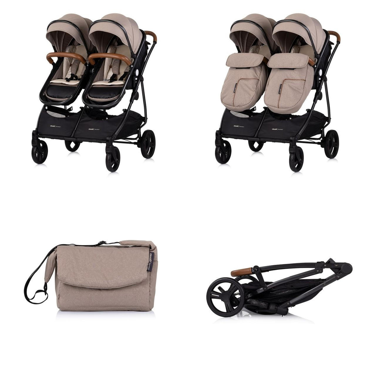 GESCHWISTERKINDERWAGEN Duo Smart braun schwarz klappbar, umbaubar, verstellbar, Fußsack - Schwarz/Braun, Metall (80/75/104cm) - Chipolino
