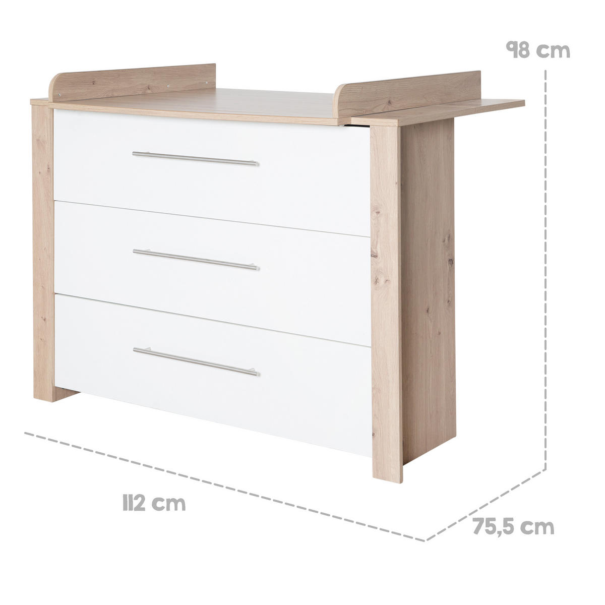 BABYZIMMERSET Malo 3-teilig - Weiß, Holzwerkstoff (136/190/52.5cm) - Roba