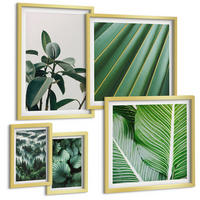 BILDER SET 5er Set - 50x50 cm & 20x30 cm & 40x60 cm Goldrahmen - Tropische Blätter in Grün - Goldfarben, Kunststoff (40/60cm) - TULUP