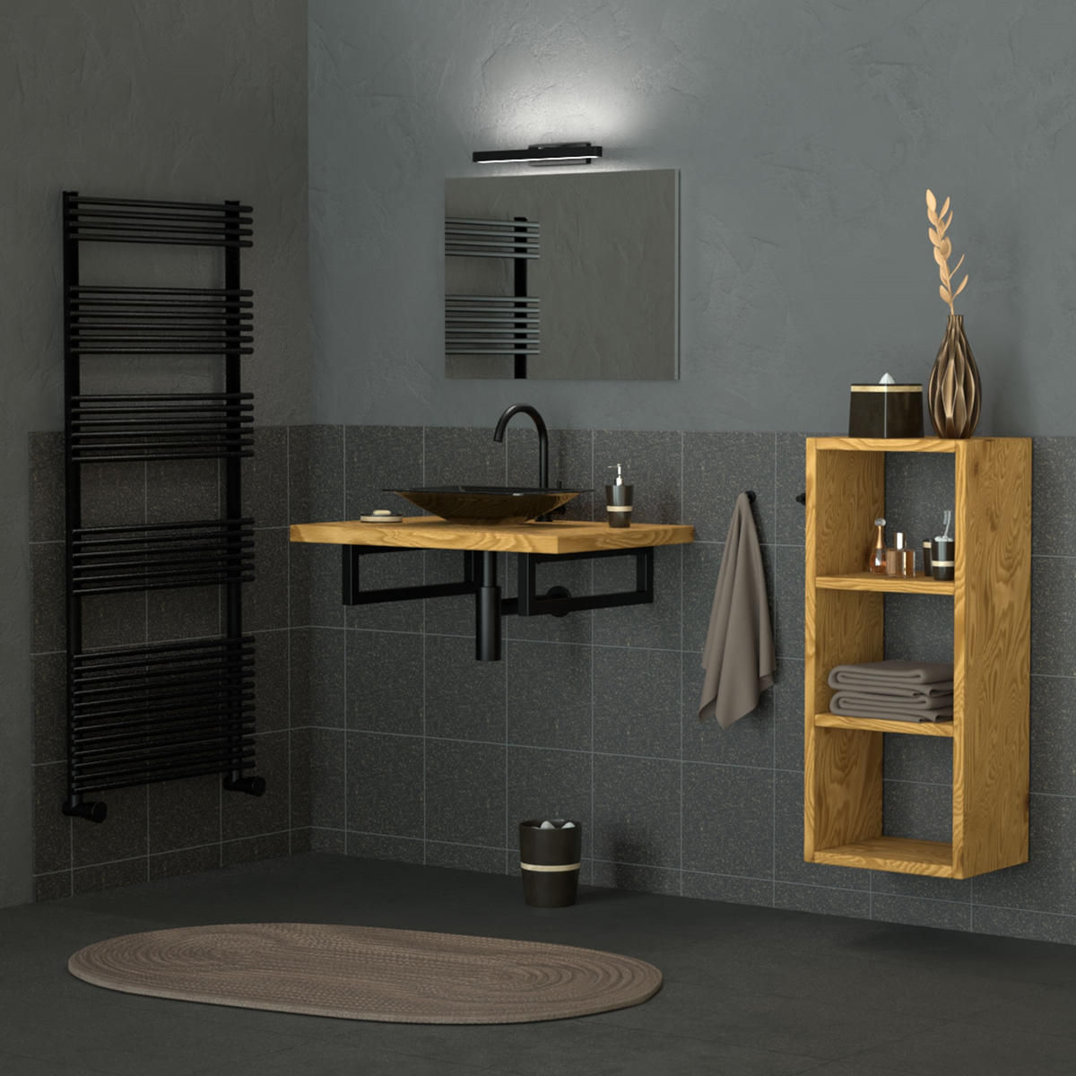 WANDKONSOLE 2er Set für Waschtisch 450x150 mm Schwarz aus Stahl - Schwarz, Metall (15/3/45cm) - ML-DESIGN