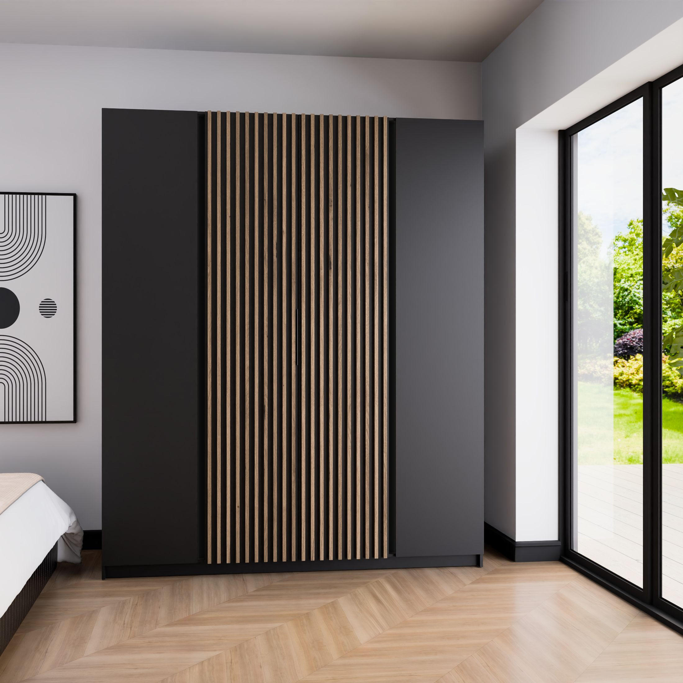 DREHTÜRENSCHRANK CAGLIARI 200/239/61,9cm 4-türig Schwarz - Schwarz, Holzwerkstoff (200/239/61.9cm) - MASSENO